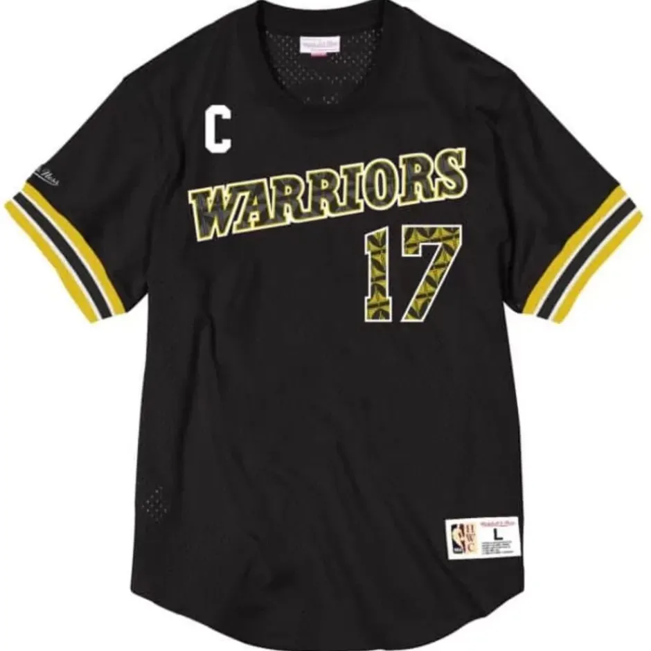 Men Mitchell & Ness T-Shirts & Tops-Name & Number Mesh Crewneck Golden State Warriors Chris Mullin