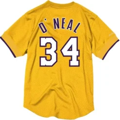 Men Mitchell & Ness T-Shirts & Tops-Name & Number Mesh Crewneck Los Angeles Lakers Shaquille O'Neal