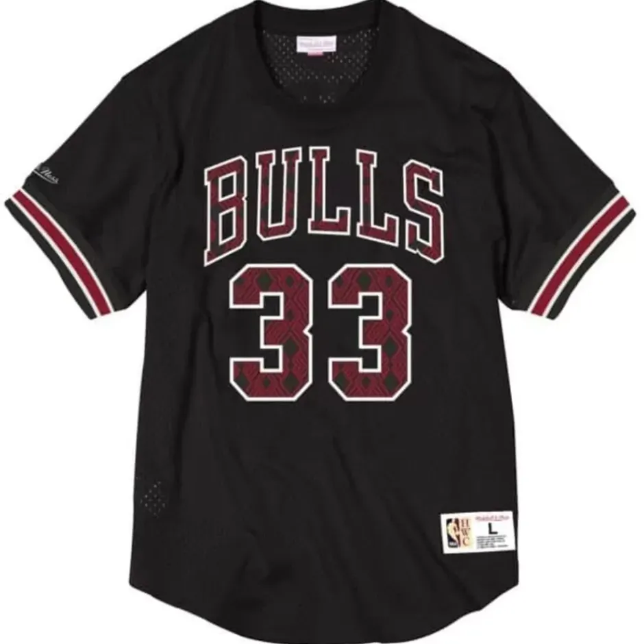 Men Mitchell & Ness T-Shirts & Tops-Name & Number Mesh Crewneck Chicago Bulls Scottie Pippen