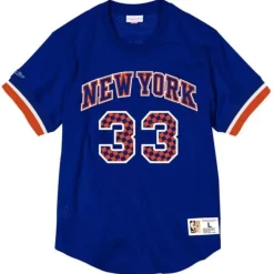 Men Mitchell & Ness T-Shirts & Tops-Name & Number Mesh Crewneck New York Knicks Patrick Ewing