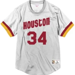 Men Mitchell & Ness T-Shirts & Tops-Name & Number Mesh Crewneck Houston Rockets Hakeem Olajuwon