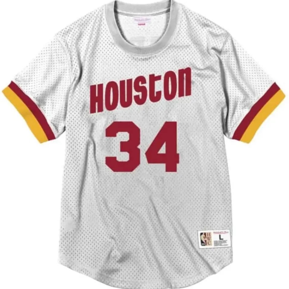 Men Mitchell & Ness T-Shirts & Tops-Name & Number Mesh Crewneck Houston Rockets Hakeem Olajuwon