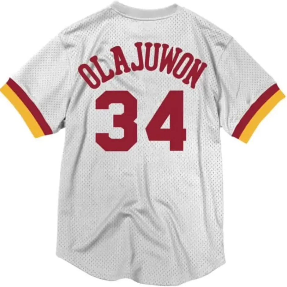 Men Mitchell & Ness T-Shirts & Tops-Name & Number Mesh Crewneck Houston Rockets Hakeem Olajuwon