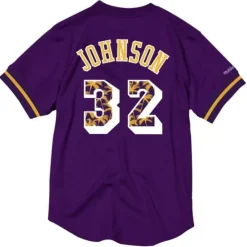 Men Mitchell & Ness T-Shirts & Tops-Name & Number Mesh Crewneck Los Angeles Lakers Magic Johnson