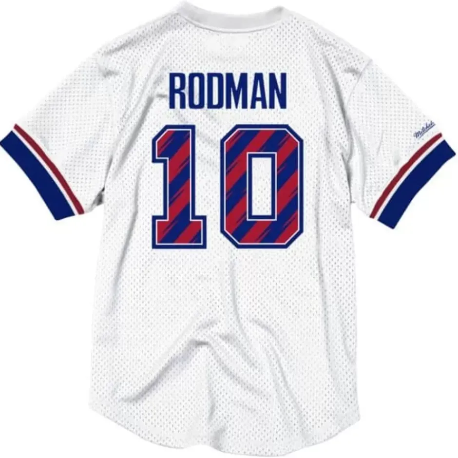 Men Mitchell & Ness T-Shirts & Tops-Name & Number Mesh Crewneck Detroit Pistons Dennis Rodman