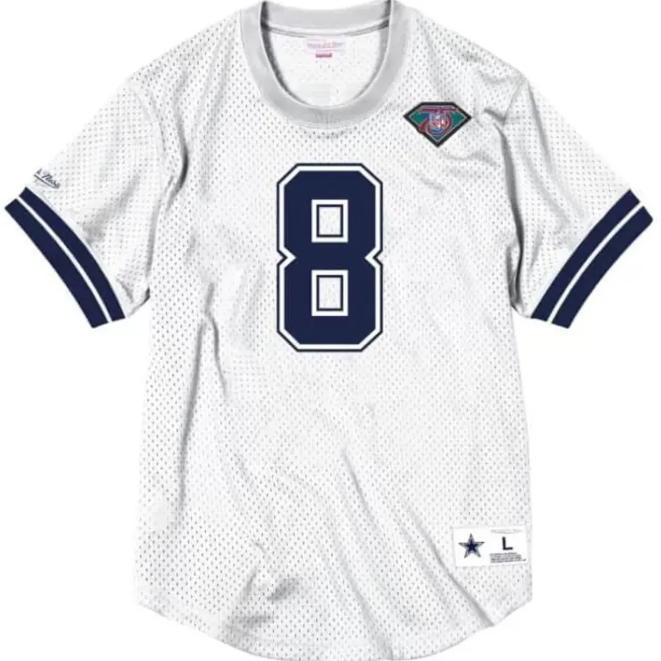 Men Mitchell & Ness T-Shirts & Tops-Name & Number Mesh Crewneck Dallas Cowboys Troy Aikman