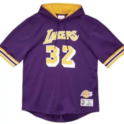 Men Mitchell & Ness T-Shirts & Tops-Name & Number Mesh Ss Hoodie Los Angeles Lakers 1985 Magic Johnson