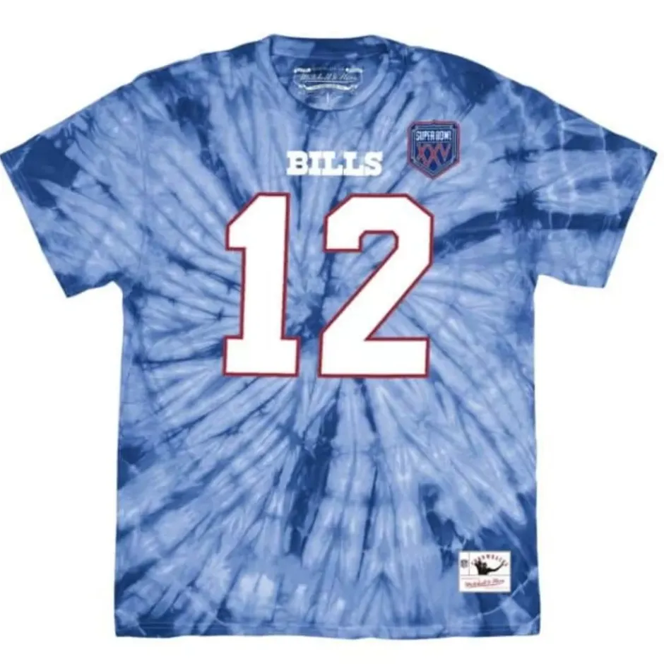 Men Mitchell & Ness T-Shirts & Tops-Name & Number Spider Tee Buffalo Bills 1990 Jim Kelly