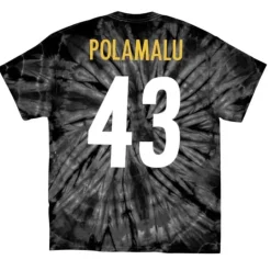 Men Mitchell & Ness T-Shirts & Tops-Name & Number Spider Tee Pittsburgh Steelers 2005 Troy Polamalu