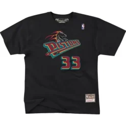 Men Mitchell & Ness T-Shirts & Tops-Name & Number Tee Detroit Pistons 1997-98 Grant Hill