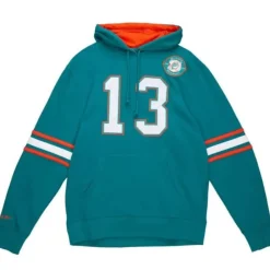 Men Mitchell & Ness Hoodies & Sweatshirts-Name And Number Fleece Hoodie Miami Dolphins 1990 Dan Marino