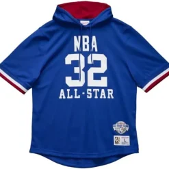 Men Mitchell & Ness T-Shirts & Tops-Name And Number Mesh Hoody All Star West 1985-86 Magic Johnson
