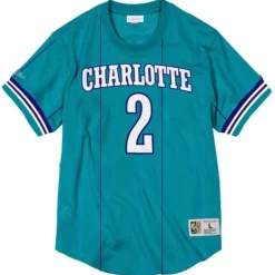 Men Mitchell & Ness T-Shirts & Tops-Name And Number Mesh Top Charlotte Hornets 1992-93 Larry Johnson