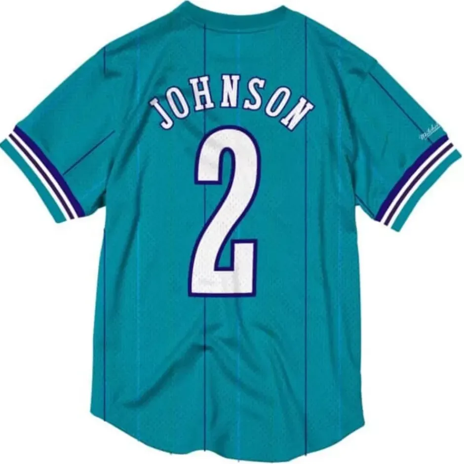 Men Mitchell & Ness T-Shirts & Tops-Name And Number Mesh Top Charlotte Hornets 1992-93 Larry Johnson