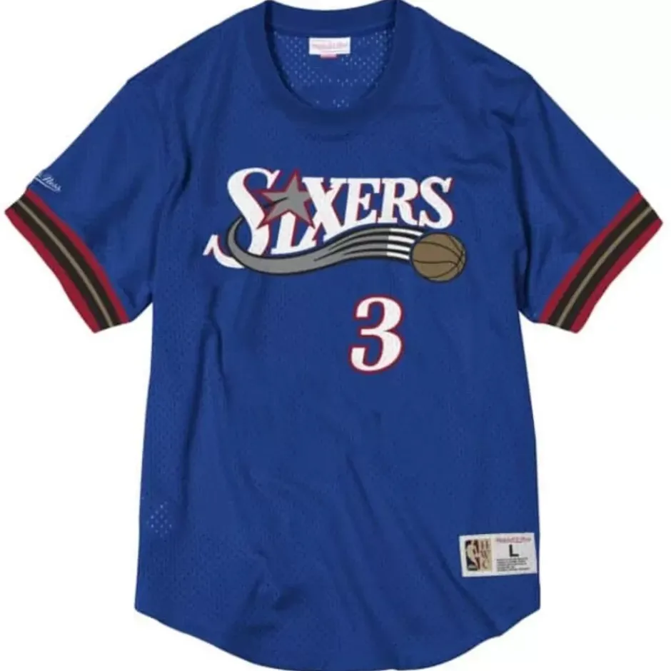 Men Mitchell & Ness T-Shirts & Tops-Name And Number Mesh Top Philadelphia 76Ers 2001-02 Allen Iverson