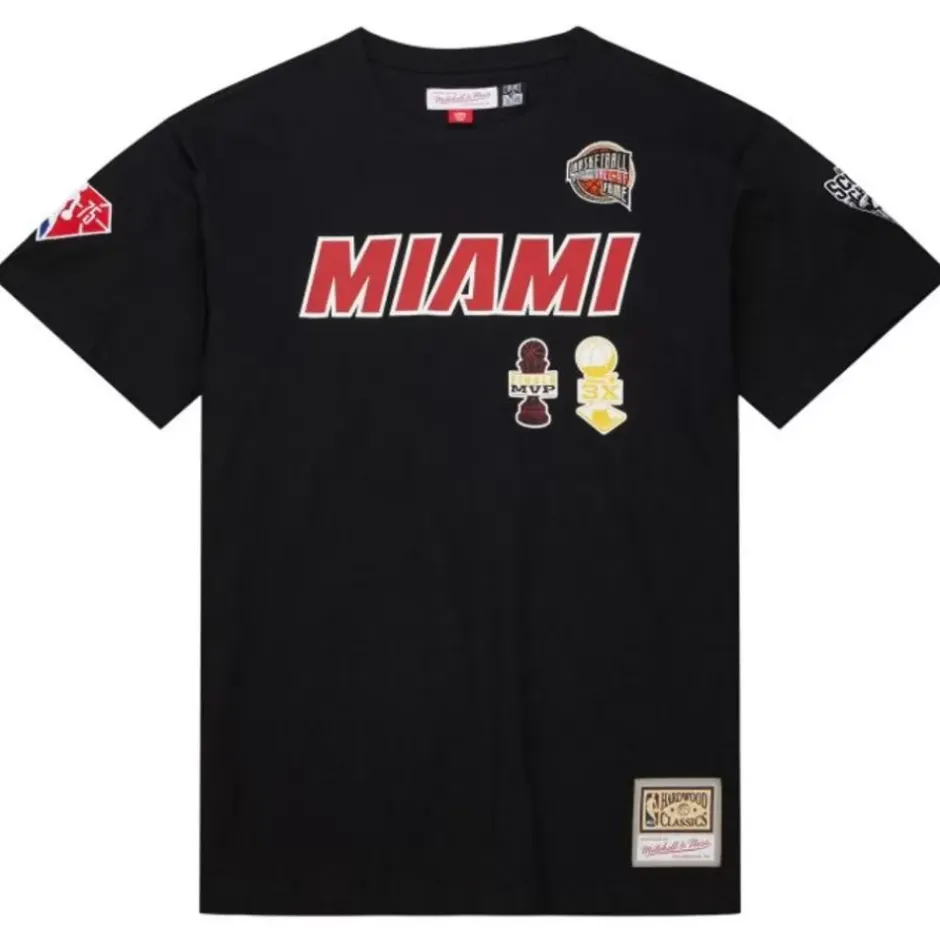 Men Mitchell & Ness T-Shirts & Tops-Nba Hof N&N Premium Tee Miami Heat Dwyane Wade