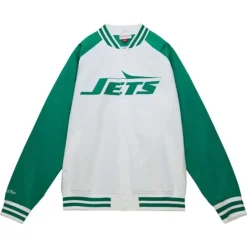 Men Mitchell & Ness Jackets & Outerwear-Ny Jets Sack Exchange Lightweight Satin Jacket New York Jets