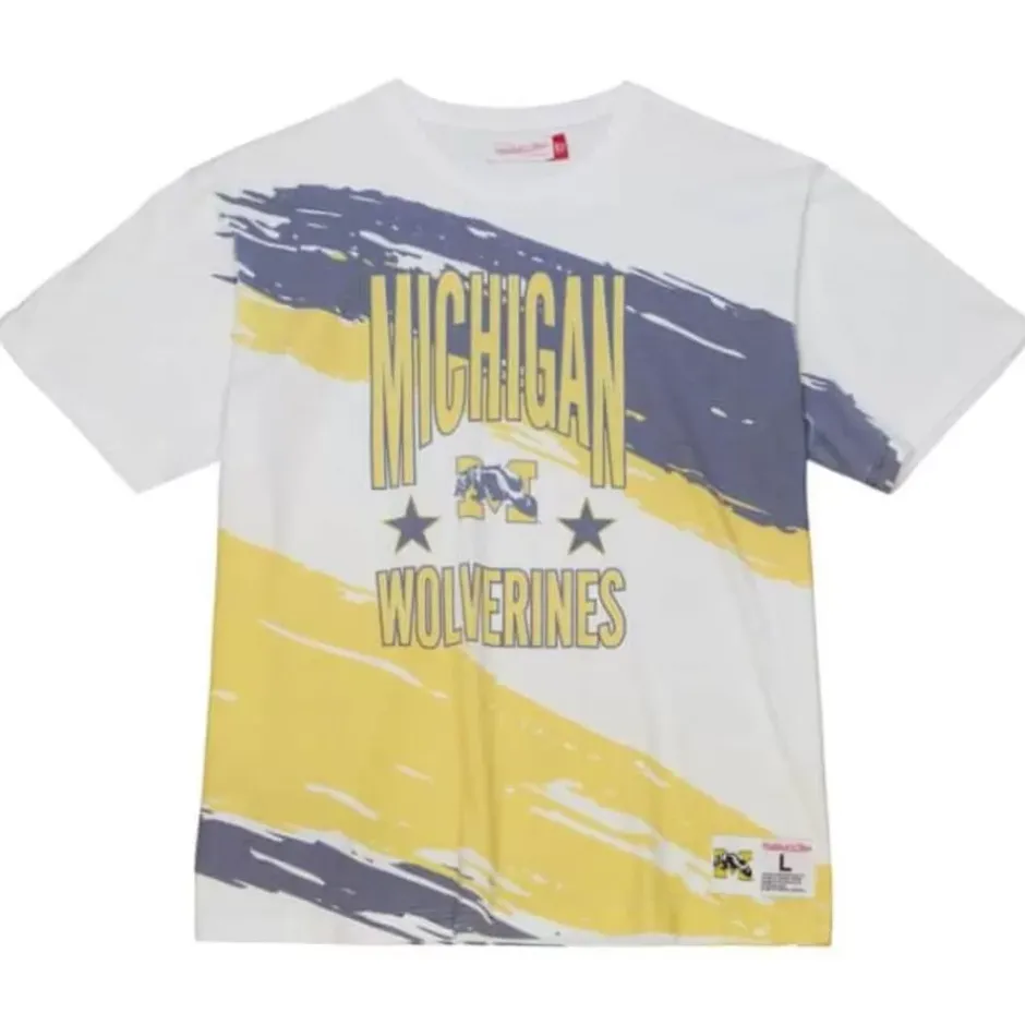 Men Mitchell & Ness T-Shirts & Tops-Paintbrush Sublimated S/S Tee University Of Michigan