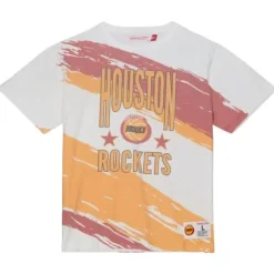 Men Mitchell & Ness T-Shirts & Tops-Paintbrush Sublimated Ss Tee Houston Rockets