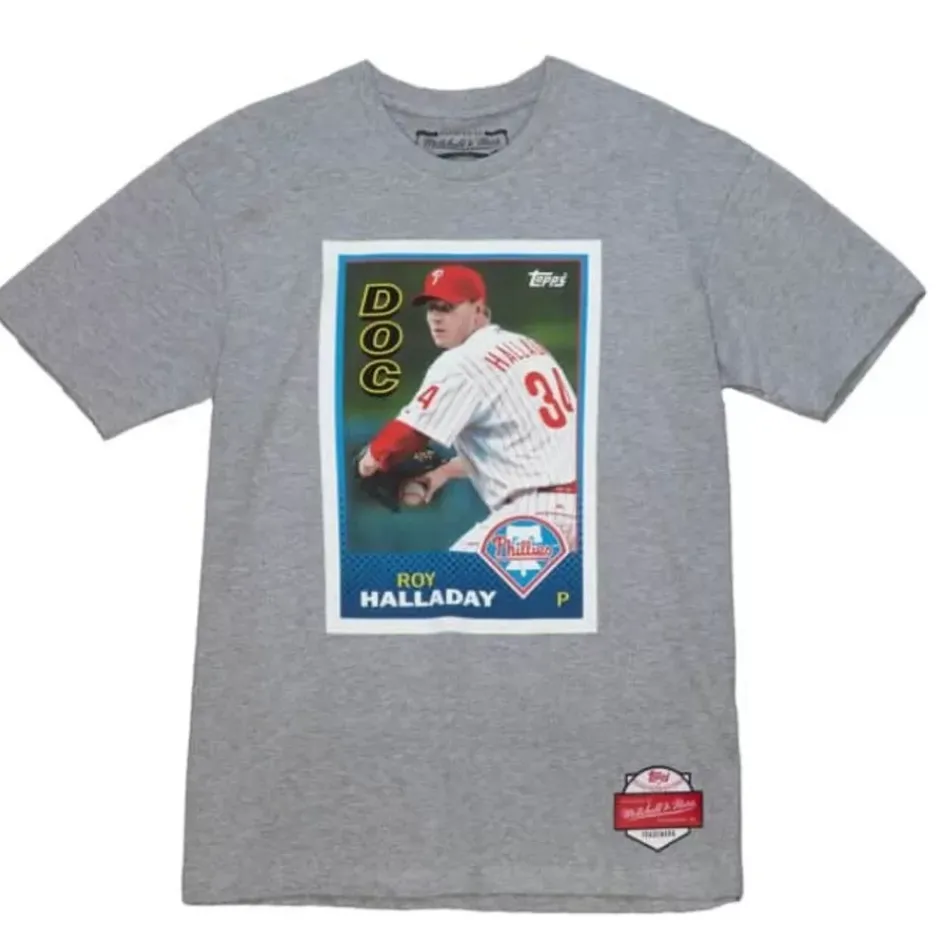 Men Mitchell & Ness T-Shirts & Tops-Photo Real Doc Hall Tee Philadelphia Phillies Roy Halladay