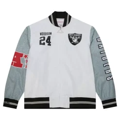 Men Mitchell & Ness Jackets & Outerwear-Player Burst Warm Up Jacket Oakland Raiders Charles Woodson