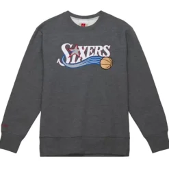 Men Mitchell & Ness Hoodies & Sweatshirts-Playoff Win 2.0 Crew Philadelphia 76Ers