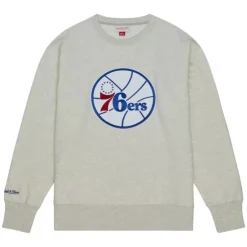 Men Mitchell & Ness Hoodies & Sweatshirts-Playoff Win 2.0 Crew Vintage Philadelphia 76Ers