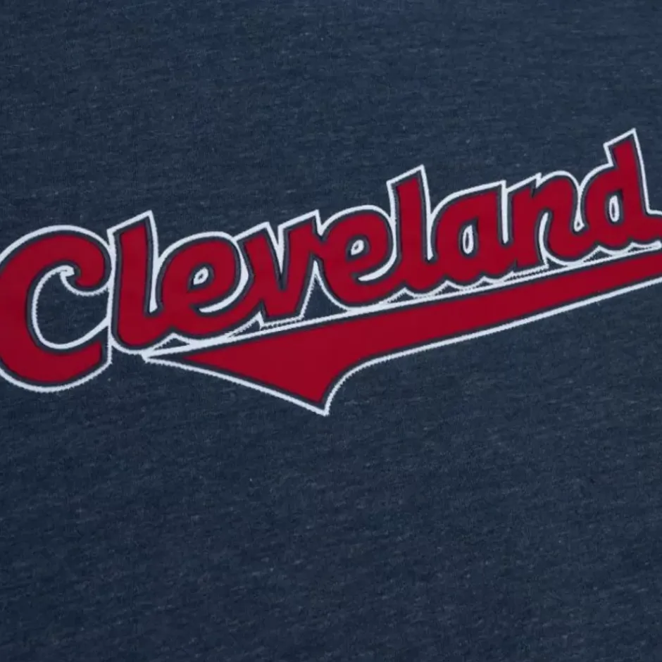 Men Mitchell & Ness Hoodies & Sweatshirts-Playoff Win 2.0 Crew Vintage Cleveland Guardians