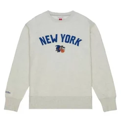 Men Mitchell & Ness Hoodies & Sweatshirts-Playoff Win 2.0 Crew Vintage New York Knicks
