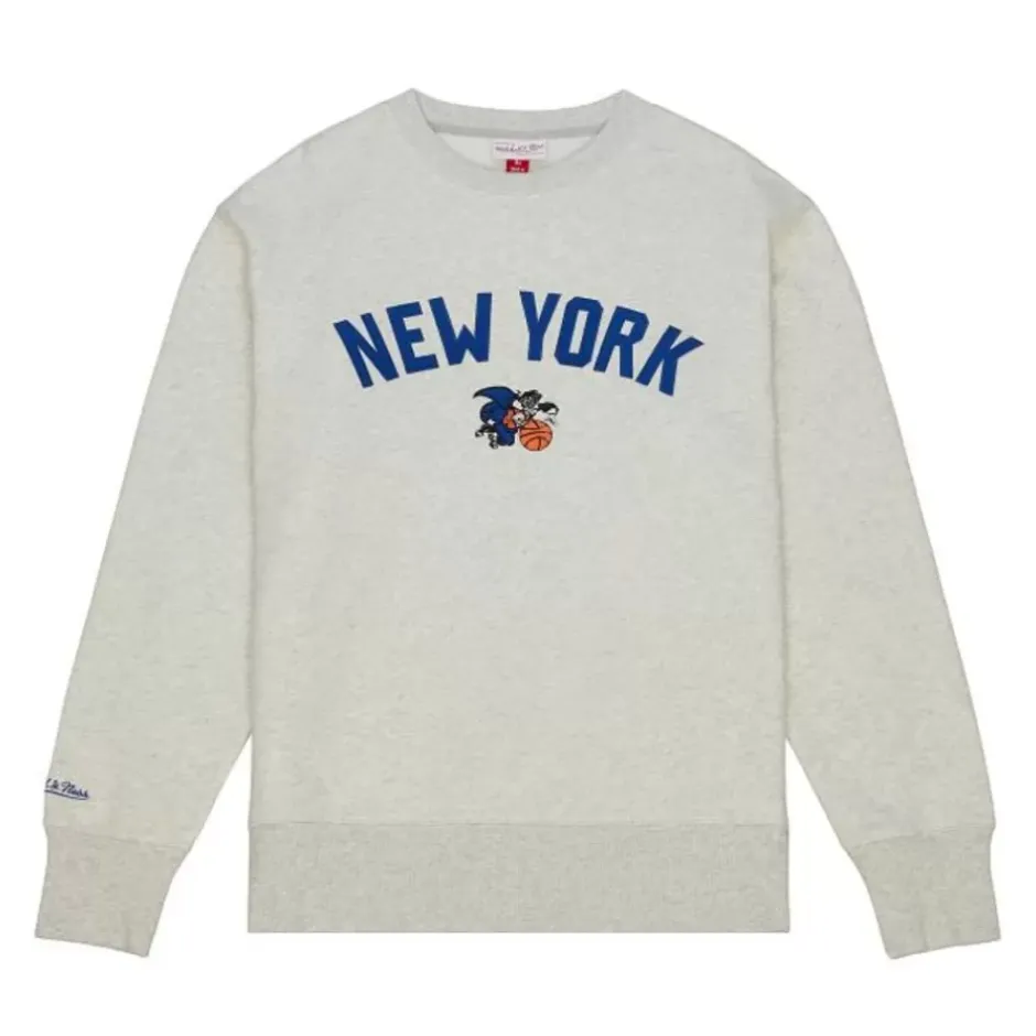 Men Mitchell & Ness Hoodies & Sweatshirts-Playoff Win 2.0 Crew Vintage New York Knicks