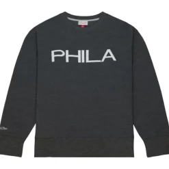 Men Mitchell & Ness Hoodies & Sweatshirts-Playoff Win 2.0 Crew Vintage Philadelphia 76Ers