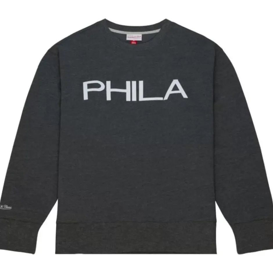 Men Mitchell & Ness Hoodies & Sweatshirts-Playoff Win 2.0 Crew Vintage Philadelphia 76Ers