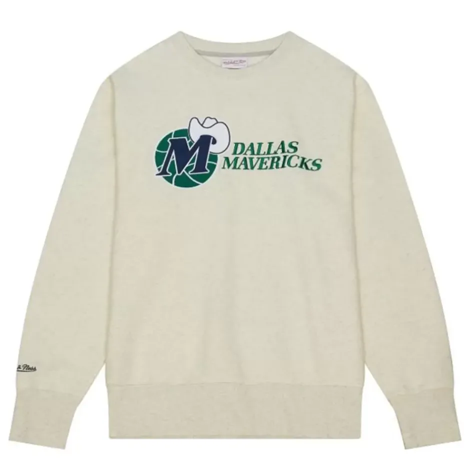 Men Mitchell & Ness Hoodies & Sweatshirts-Playoff Win 2.0 Crew Vintage Dallas Mavericks