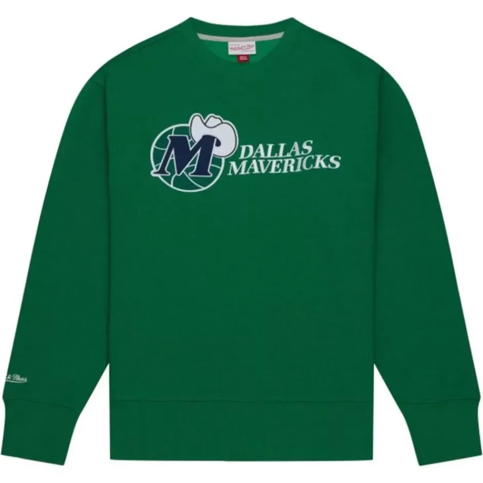 Men Mitchell & Ness Hoodies & Sweatshirts-Playoff Win 2.0 Crew Vintage Dallas Mavericks