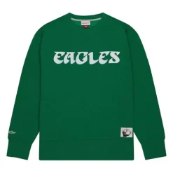 Men Mitchell & Ness Hoodies & Sweatshirts-Playoff Win 2.0 Crew Vintage Philadelphia Eagles