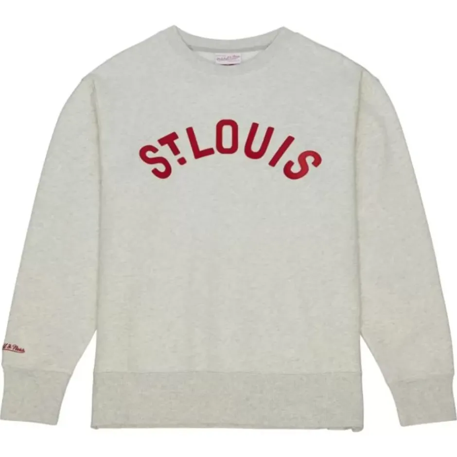 Men Mitchell & Ness Hoodies & Sweatshirts-Playoff Win 2.0 Crew Vintage St. Louis Cardinals