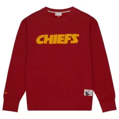 Men Mitchell & Ness Hoodies & Sweatshirts-Playoff Win 2.0 Crew Vintage Kansas City Chiefs