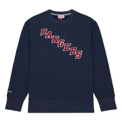 Men Mitchell & Ness Hoodies & Sweatshirts-Playoff Win 2.0 Crew Vintage New York Rangers
