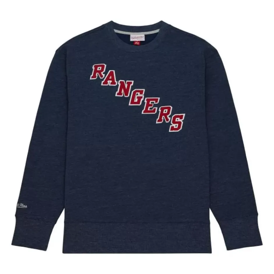 Men Mitchell & Ness Hoodies & Sweatshirts-Playoff Win 2.0 Crew Vintage New York Rangers
