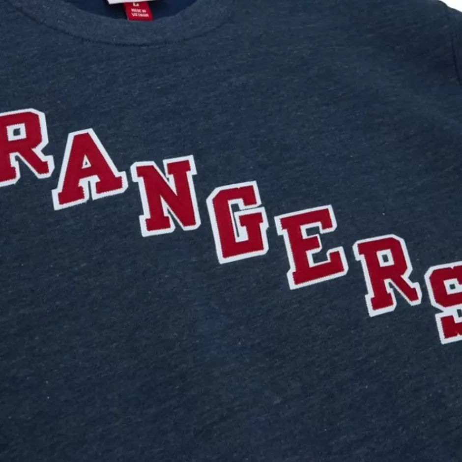 Men Mitchell & Ness Hoodies & Sweatshirts-Playoff Win 2.0 Crew Vintage New York Rangers