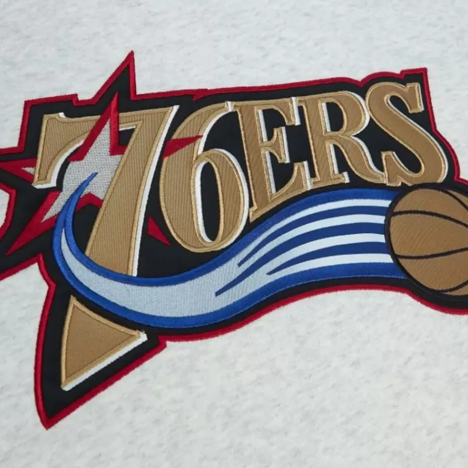 Men Mitchell & Ness Hoodies & Sweatshirts-Playoff Win 2.0 Crew Vintage Philadelphia 76Ers