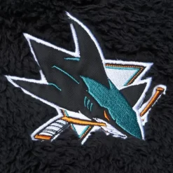 Men Mitchell & Ness Hoodies & Sweatshirts-Polar Fleece 1/4 Zip Pullover Hoodie Current Logo San Jose Sharks