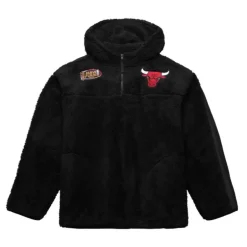 Men Mitchell & Ness Hoodies & Sweatshirts-Polar Fleece 1/4 Zip Pullover Hoodie Chicago Bulls