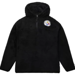 Men Mitchell & Ness Hoodies & Sweatshirts-Polar Fleece 1/4 Zip Pullover Hoodie Pittsburgh Steelers