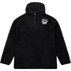 Men Mitchell & Ness Hoodies & Sweatshirts-Polar Fleece 1/4 Zip Pullover Hoodie Oakland Raiders