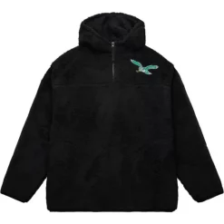 Men Mitchell & Ness Hoodies & Sweatshirts-Polar Fleece 1/4 Zip Pullover Hoodie Philadelphia Eagles