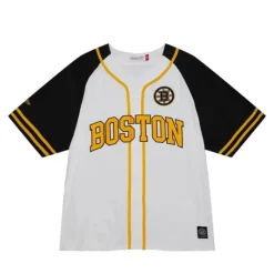 Men Mitchell & Ness T-Shirts & Tops-Practice Day Button Front Jersey Boston Bruins