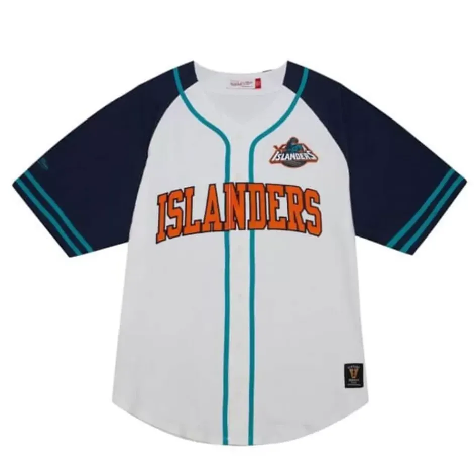 Men Mitchell & Ness T-Shirts & Tops-Practice Day Button Front Jersey New York Islanders