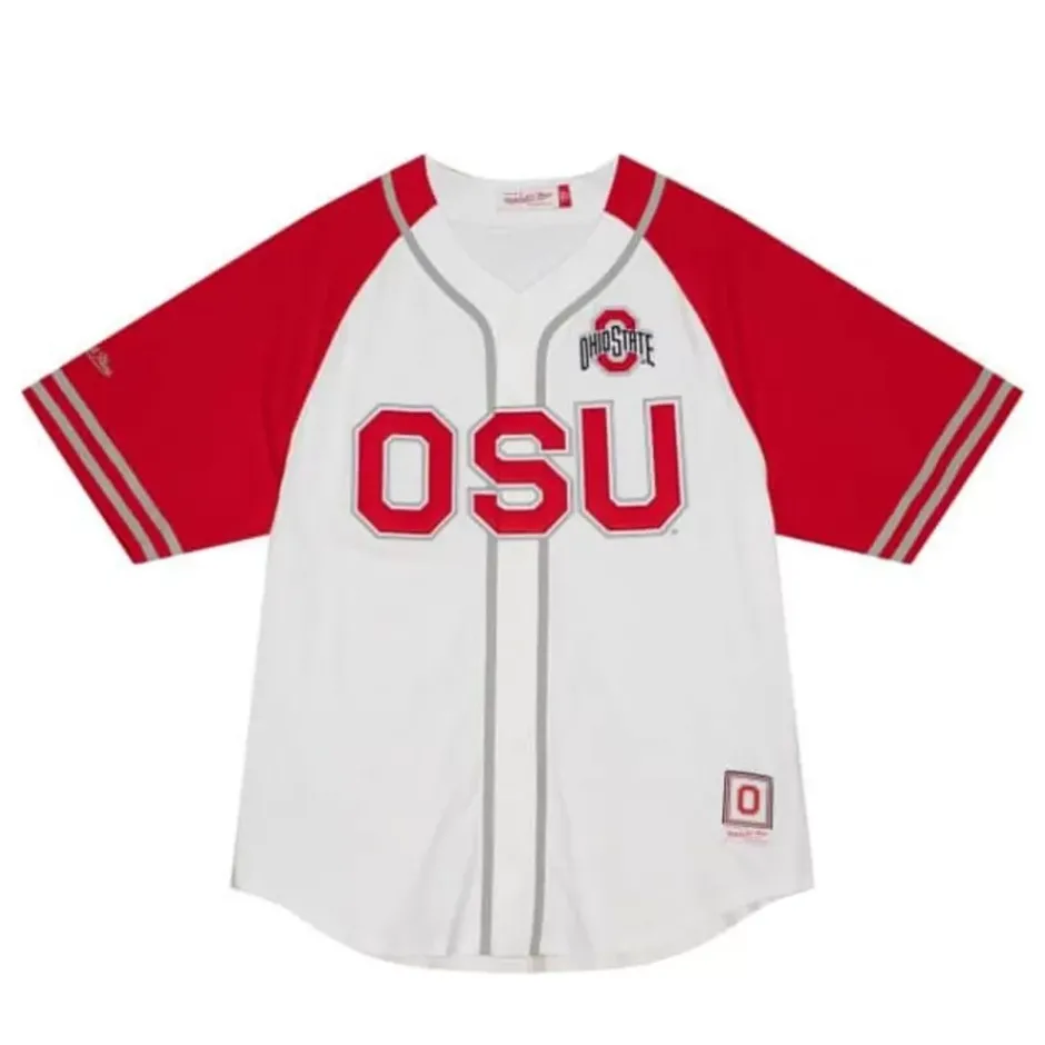 Men Mitchell & Ness T-Shirts & Tops-Practice Day Button Front Jersey Ohio State