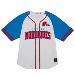 Men Mitchell & Ness T-Shirts & Tops-Practice Day Button Front Jersey Quebec Nordiques